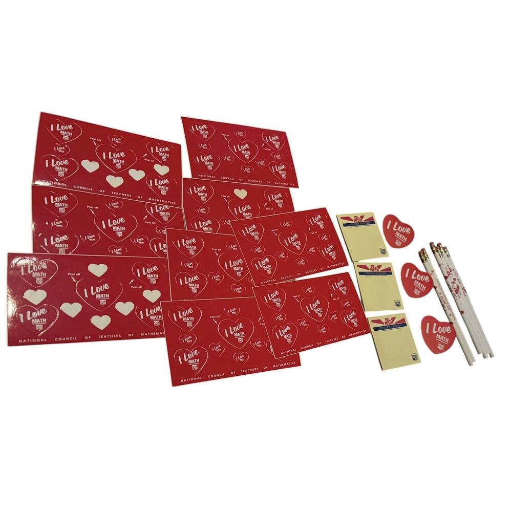 I Love Math NCTM Promo Lot Stickers Pencils Buttons Post-It Pads Vintage Teacher